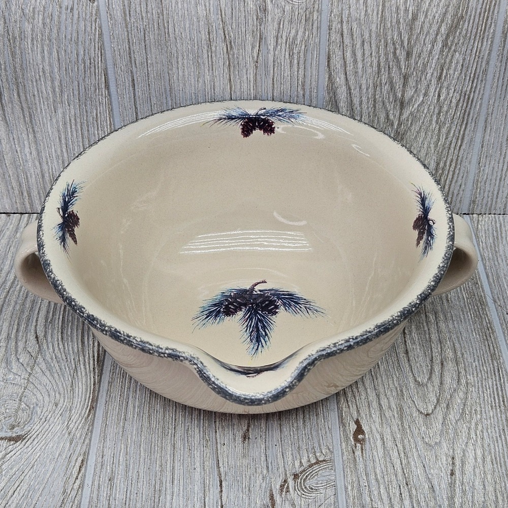 Home & Garden Party Stoneware Batter Bowl Pine Cone Spout Double Handle 2005